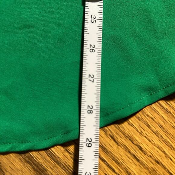 Green 2XL Classic Three Quarter Ruffle Cuff Sleeve Keyhole Pleated Back Blouse - Picture 6 of 6